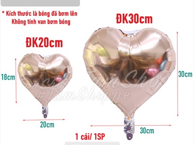 Bong bóng kiếng trái tim trơn màu nhiều cỡ BBK-TIM-03
